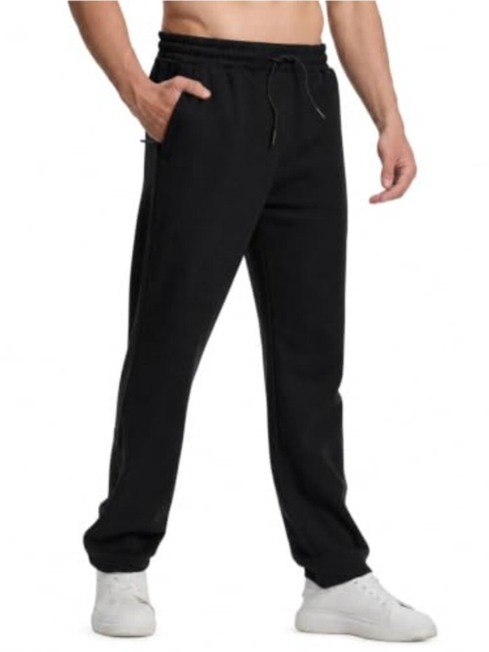 Men's Fleece Sweatpants Straight Leg Yoga Lounge Drawstring Zipper Pockets